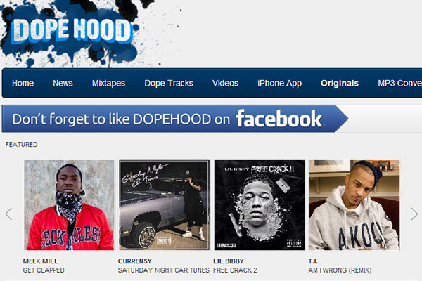 Auf dem Bild sieht man eine Bildschirmaufnahme der Dope Hood Webseite. 