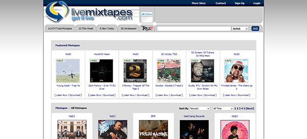 Auf dem Bild sieht man eine Bildschirmaufnahme von livemixtapes.com. 