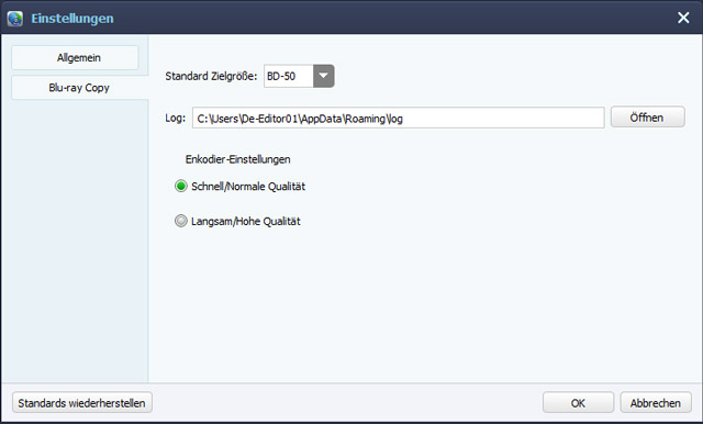 Blu-ray Copy Einstellungen