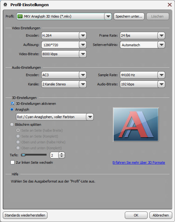 output settings